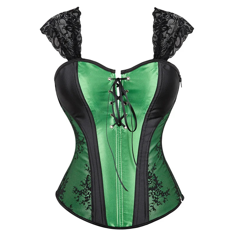 Overbust Corset Top with Straps Jacquard Corset Bustier Zipper Plus Size for Women Corset Dress with Skirt Black Red purple