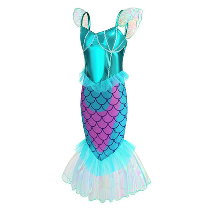 Blue Red Purple Three Colors Mermaid Flying Sleeve Fishtail Beautiful Dress For Girl Summer Beach Party Cool Swimsuit Set