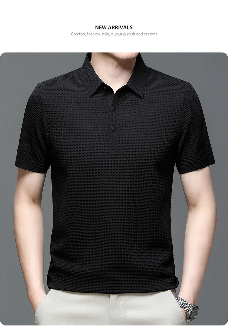 Upto EUR Sizes Tall Man Brand Top-Quality Men's Golf Shirt Lop-up Hollow Short-sleeved Polo Shirt SummerIce Silk Breathable Tee