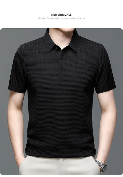 Upto EUR Sizes Tall Man Brand Top-Quality Men's Golf Shirt Lop-up Hollow Short-sleeved Polo Shirt SummerIce Silk Breathable Tee
