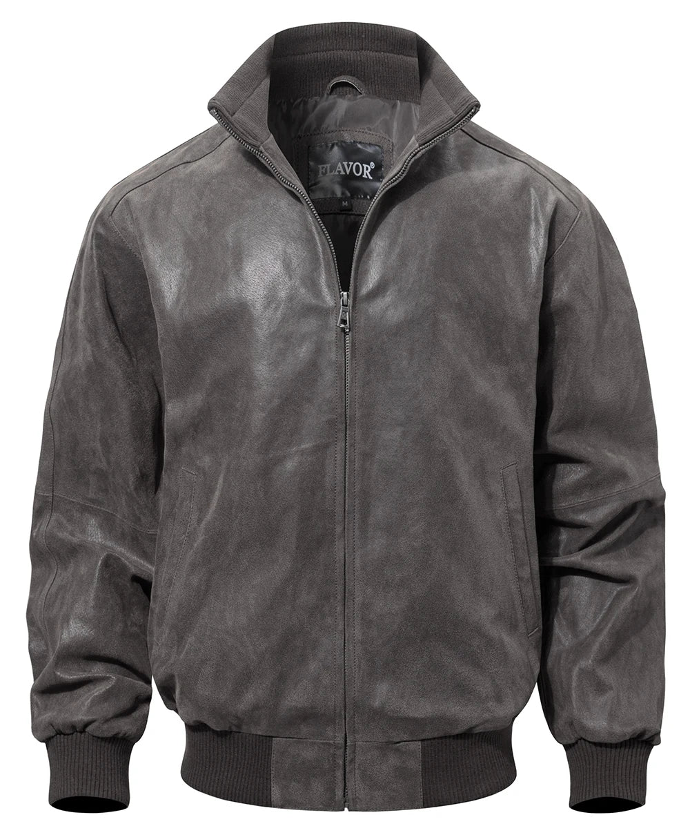 Men's Real Pigskin Leather Bomber Casual Jacket Stand Collar Leather Coat