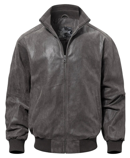 Men's Real Pigskin Leather Bomber Casual Jacket Stand Collar Leather Coat