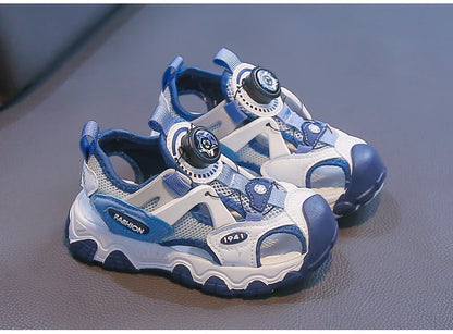 Kids Shoes Rotating Button Closed-Toe Boys Sandals Breathable Mesh Sport Shoes for Boys, Non-Slip Children Summer Sneakers