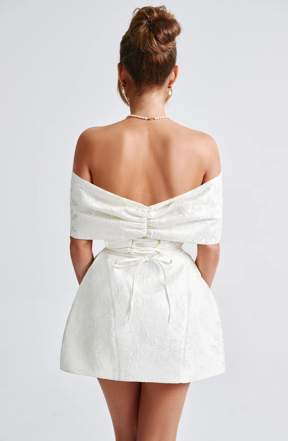 Fashionable And Sweet Slim Fit Jacquard Strapless Tie Bow One Shoulder Short Skirt American Sexy Temperament Solid Color Dresses