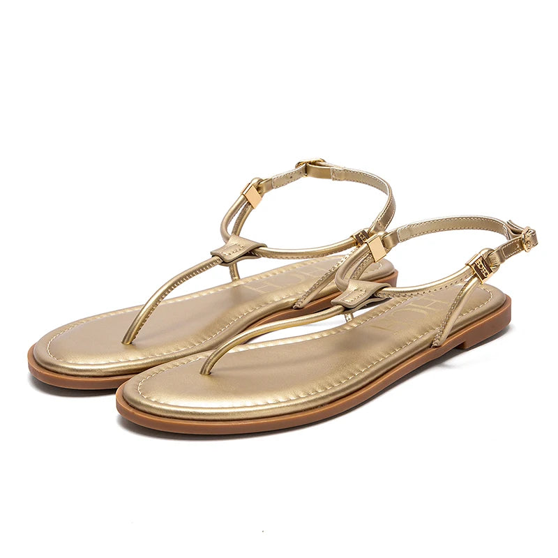 Season's New Fashionable Comfortable Women's Sandals Solid Colour Design Simple Hundred Hitched Strappy Women's Flat Shoes