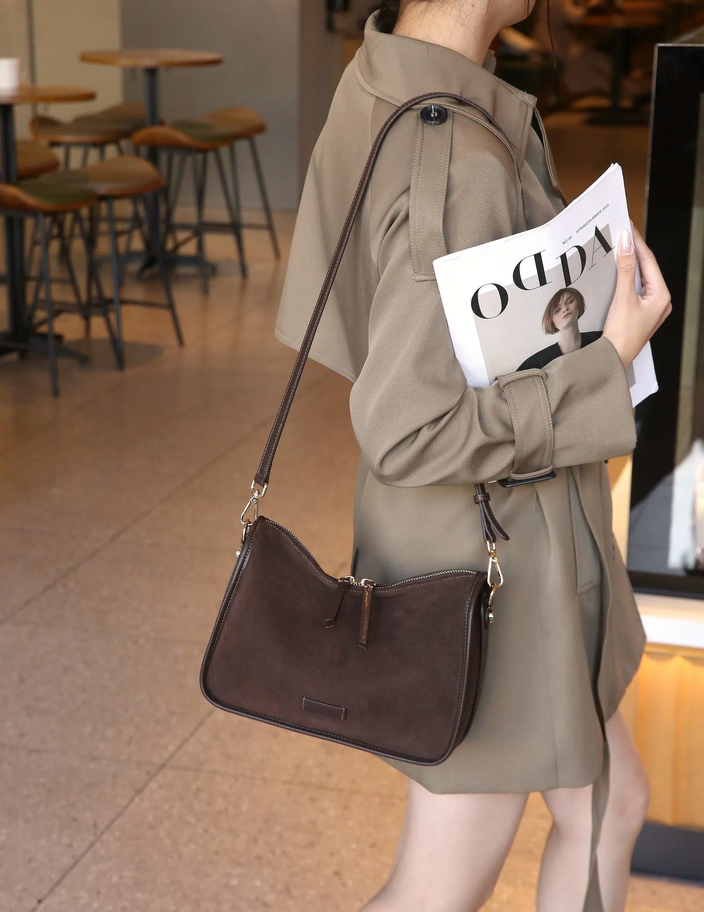Suede Cowhide Fashion Ladies Shoulder Cross Coffe Bag Genuine Leather Luxury Designer Women's Brown Handbag Female Crossbody Bag
