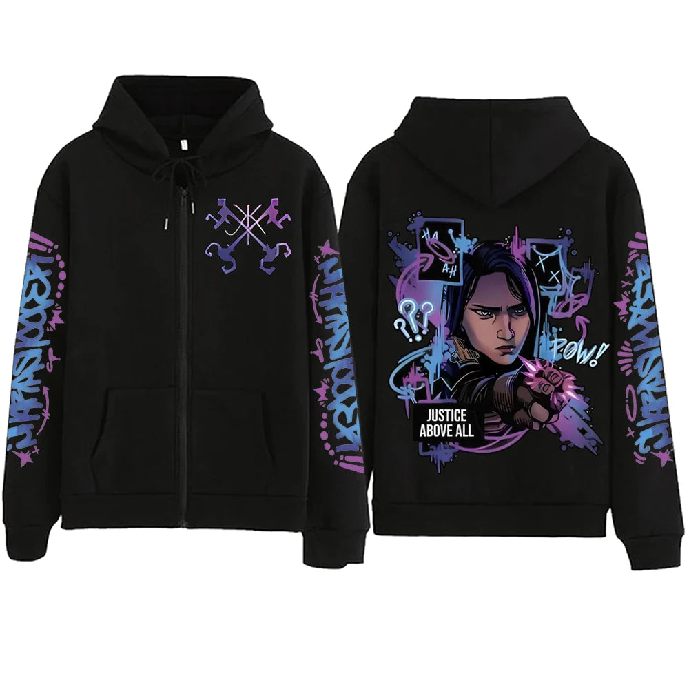 2025 Anime Arcane Vi Zipper Hoodie Harajuku Pullover Tops Long Sleeve Loose Casual Sweatshirts