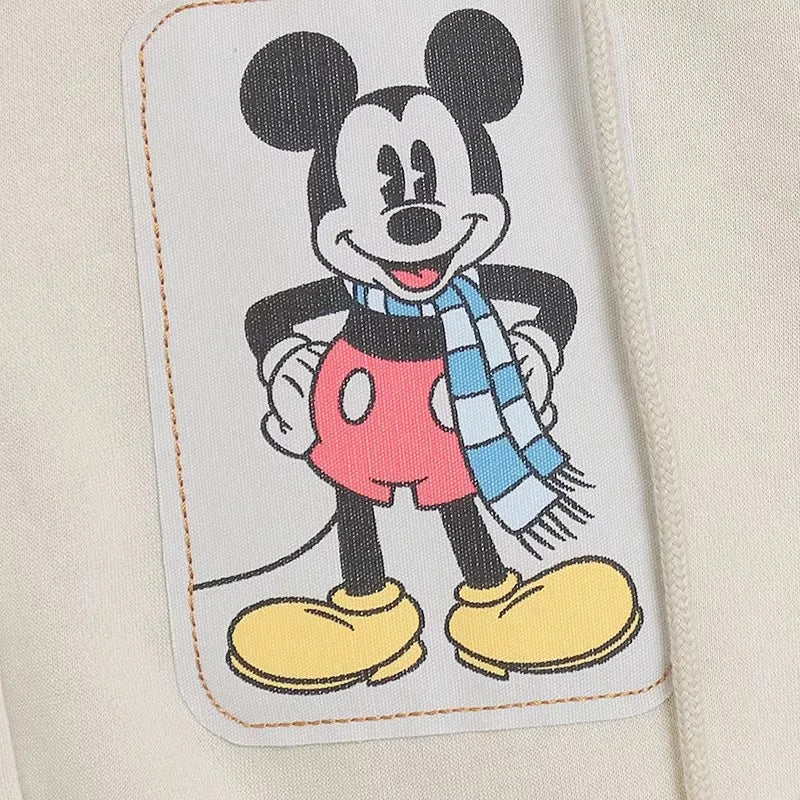 Mickey Mouse Family Patch Letter Cartoon Print Fleece Sweatshirt Jacket Unisex Women Hooded Zip Up Jumper Tops