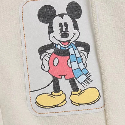 Mickey Mouse Family Patch Letter Cartoon Print Fleece Sweatshirt Jacket Unisex Women Hooded Zip Up Jumper Tops