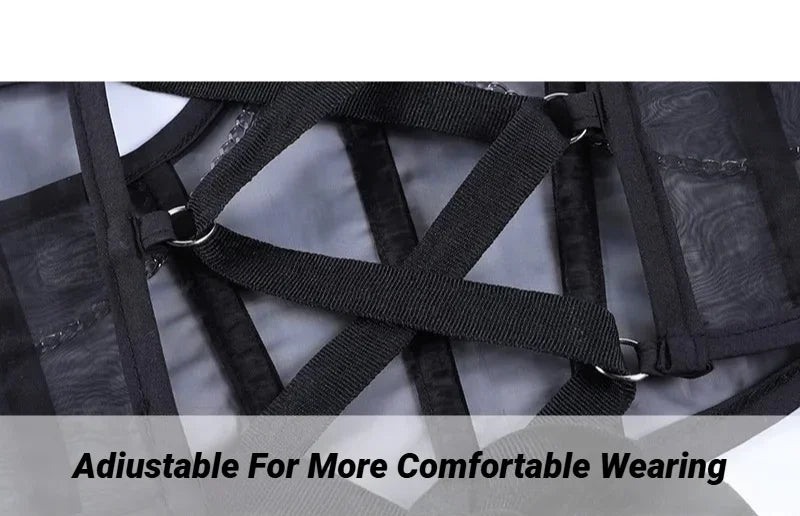 Sexy Corset Underbust Punk Metal Chain Black Women Top Curve Shaper Strap Slimming High Waist Belt Lace Bustiers Mall Goth Corse