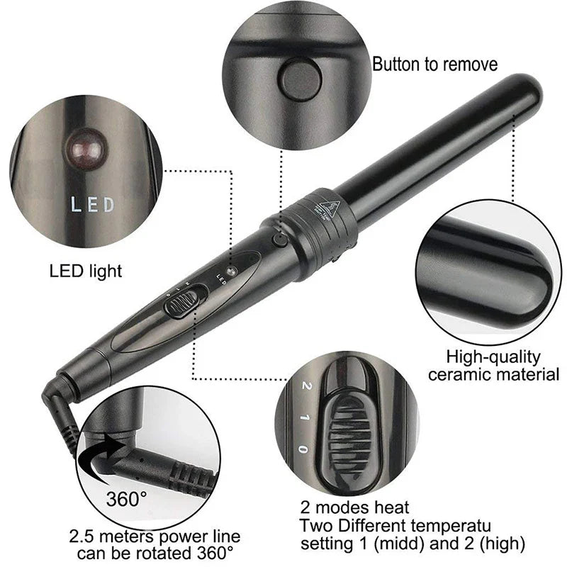 Professional Interchangeable Hair Curling Iron LCD Display Hair Curler Set 5 in 1 Interchangeable Hair Curling