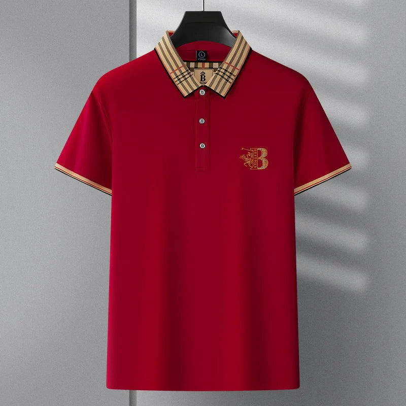 Summer novel men's high-end lace collar B-shaped short sleeved polo shirt, comfortable and casual business T-shirt