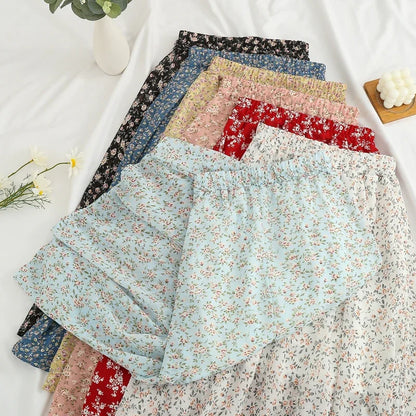 Women's Summer Skirts Vintage Floral Printed Chiffon Skirts High-waisted Elastic Waist Relaxed Mid-length Skirts Beach Skirts