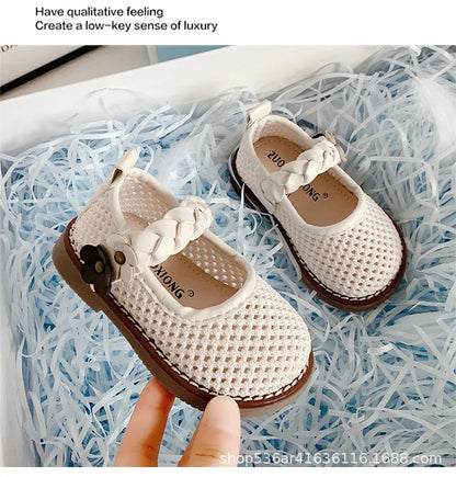 Girls Walking Shoes Lace Mesh Bows Kids Princess Shoes Non-slip Shiny Sequins 2025 New Children Flat Shoes Soft Sole Non-slip