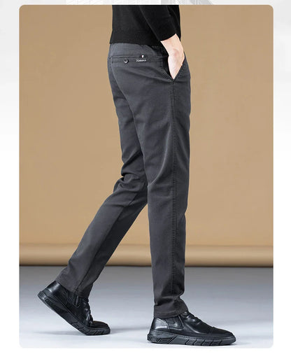 2024 Spring New Business Casual Pants Men Thick Slim Elastic Waist Trousers Classic Brown Black Grey High Quality Male Clothes