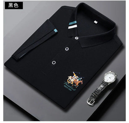 2024 Men's Cotton New Summer Exquisite Embroidered Short sleeved Polo Shirt Business Leisure Breathable T-Shirt Top Men's Wear