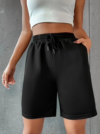 Women's sports shorts and sweatpants solid color pants with pockets and drawstrings loose knitted sweatpants