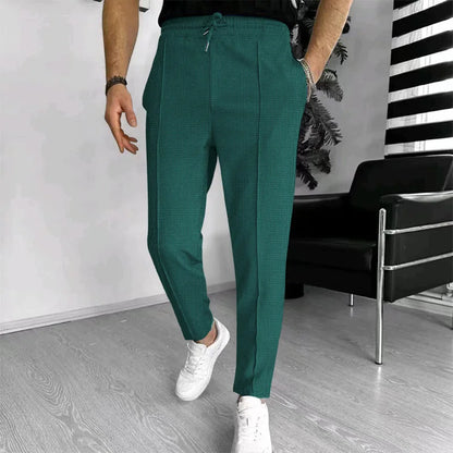 Mens Stylish Waffle Pants - Casual Sports Slim Fit with Adjustable Drawstring Secure Pockets for All Seasons - Perfect Outdoor