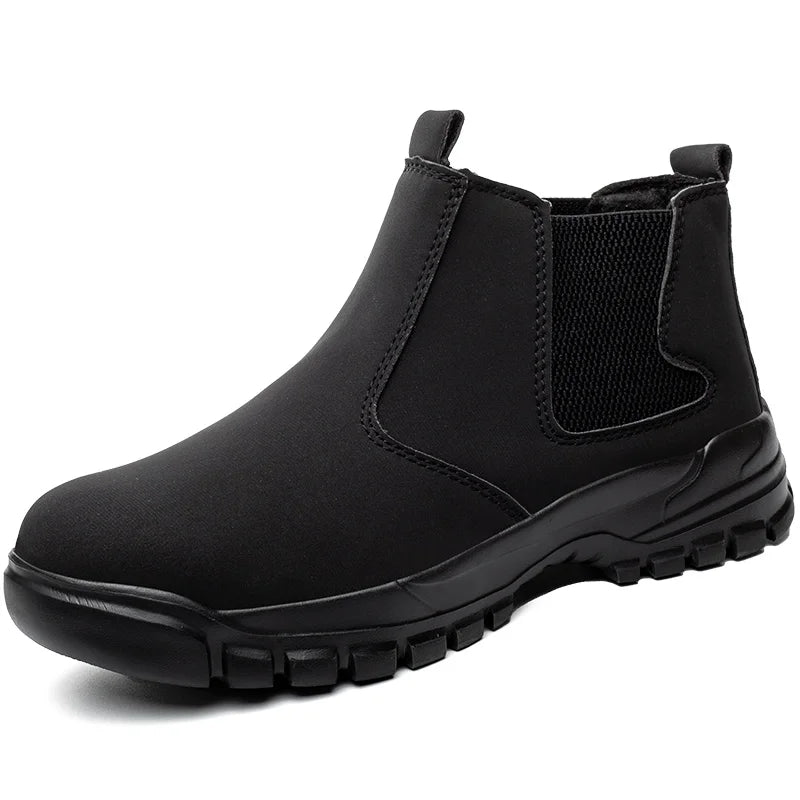 Leather Non Slip Work Boots for Men Rotating Button Safety Shoes Steel Toe Sneaker Male Puncture Proof Protective Boots