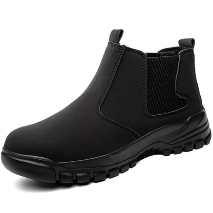 Leather Non Slip Work Boots for Men Rotating Button Safety Shoes Steel Toe Sneaker Male Puncture Proof Protective Boots