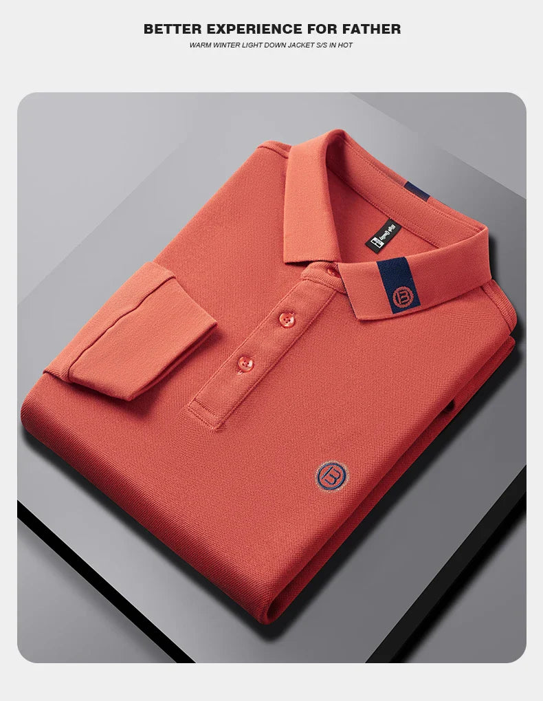 High end letter embroidery brand men's long sleeved polo shirt 2024 Spring and Autumn new comfortable 100% cotton casual T-shirt