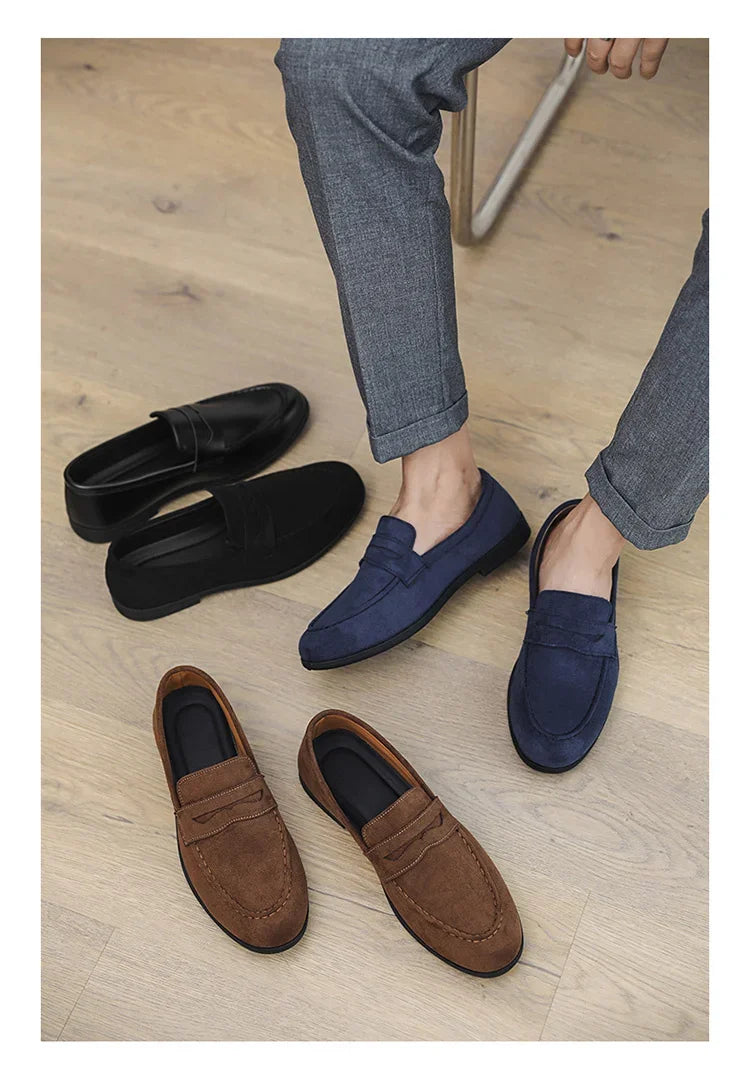 Retro Brown Men's Loafers Comfortable Suede Leather Casual Shoes Man Slip-on Shoes Flat Moccasins For Men zapatos de hombre