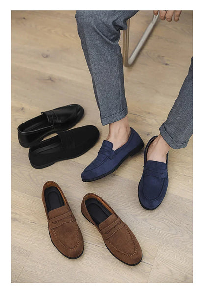 Retro Brown Men's Loafers Comfortable Suede Leather Casual Shoes Man Slip-on Shoes Flat Moccasins For Men zapatos de hombre