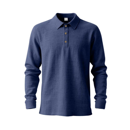 Linen shirt stand-up collar button-down men's loose casual breathable V-neck long-sleeved polo shirt