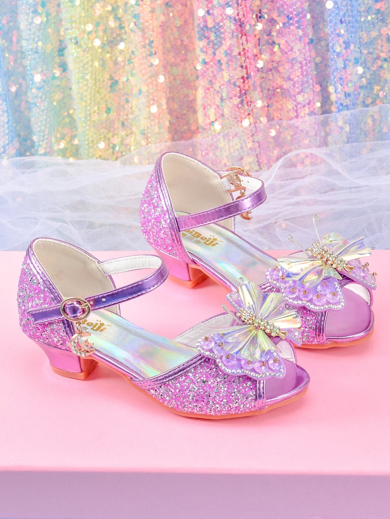Women's girls' fashionable crystal bow high heels, student princess shoes