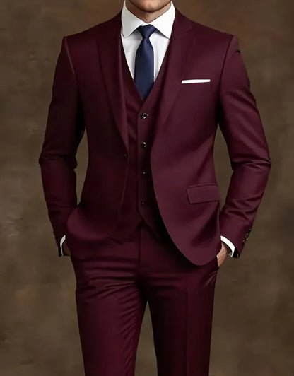 Elegant Men's Suit Sets- Slim Fit Tuxedo Set for Weddings & Formal Occasions, Black Suit