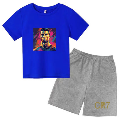 Summer Kids Ball Wear Creative Pattern Football Set T-shirt + Shorts Boys Girls 3-13 Years Old Sports Quick Drying T-shirt Set