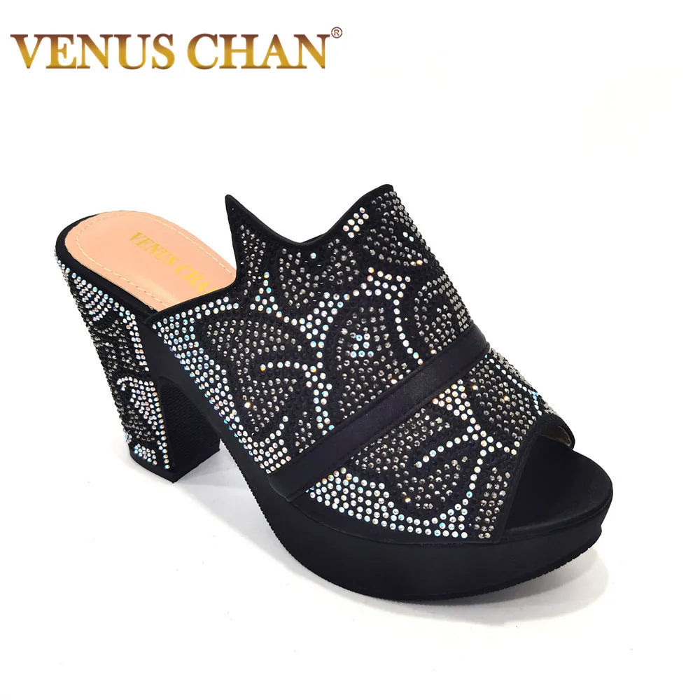 Shoes Open Toe Slingbacks Low (1cm-3cm) Women Pumps for Party Lady Sandals with Heels Italian Shoe with Rhinestone