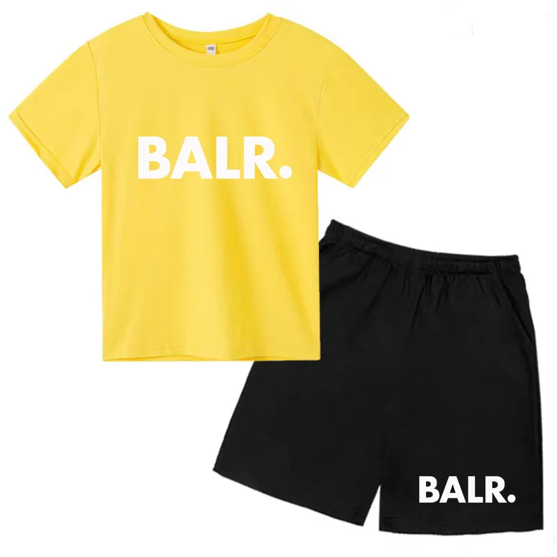 Kids T-shirt Summer Sunshine Brand Monogram Print Short Sleeve+Shorts 2P Boys Girls Toddler 3-12years Leisure Sports Jogging Set