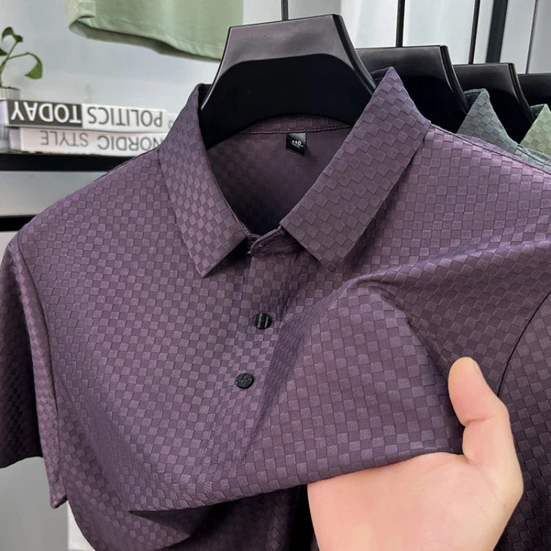 Seamless Polo Shirt - Short Sleeve Ice Silk Feel Nordic Style Soft & Comfortable Summer Wear Men's Golf Shirt