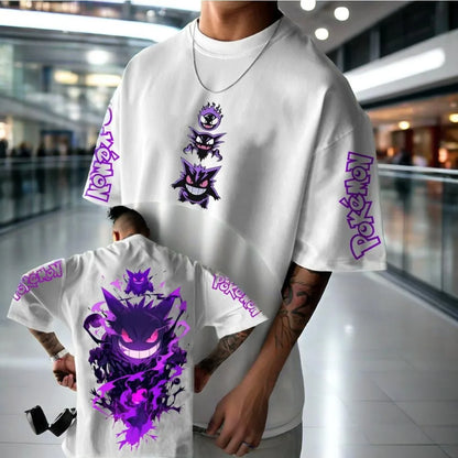 Animation Derivatives Gengar Printing T-shirt Men's and Women's Summer Oversize Loose Cotton Street Trend Brand Top