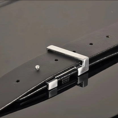 Light Luxury Mens Leather Belt Smooth Buckle Genuine Cowhide Perforated Pattern Fashion Trendy High End Versatile