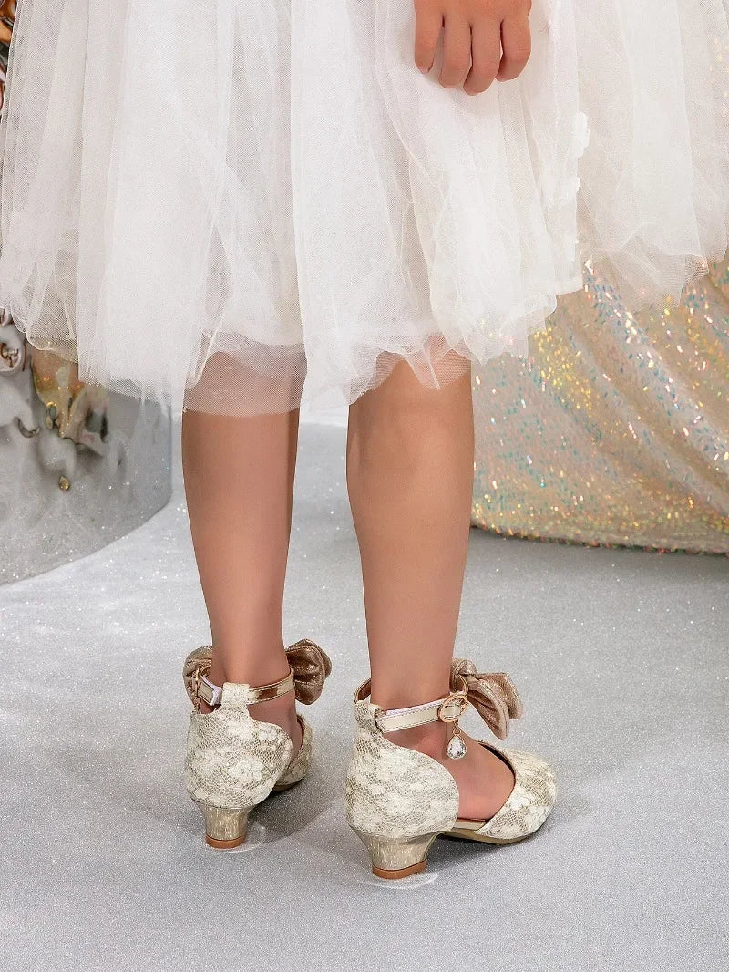 Girl Princess Dress Sandals Summer New Versatile Kids Fashion High Heels Shoes Sweet Bowknot Versatile Children Causal Sandals