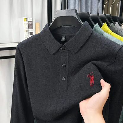 High quality luxury knitted long sleeve T-shirt men's autumn new designer brand Pony embroidery fashion Paul classic polo shirt