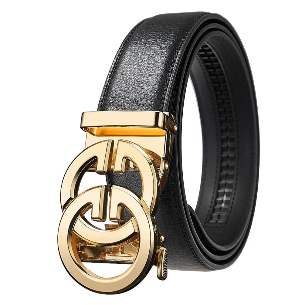 Fashion design belt for men, alloy buckle high quality PU leather automatic belt, adjustable ratchet business casual men's belt