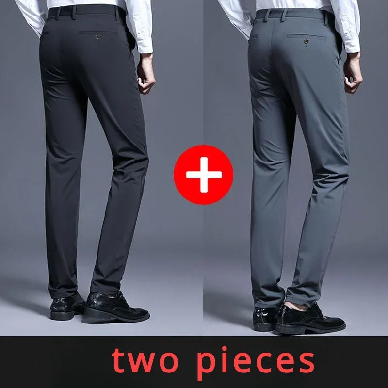 Casual Suit Pants Stretch Men's Dress Pants Black Navy Blue Suit Pants Straight Slim-Fit Business Formal Trousers Plus Size 40
