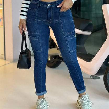 Calça Cargo Y2K Feminina Streetwear Jeans Que Emagrece Calça Jeans Feminina Casual Cintura Baixa Calça Azul Elástica Tamanho Grande Todas as Estações