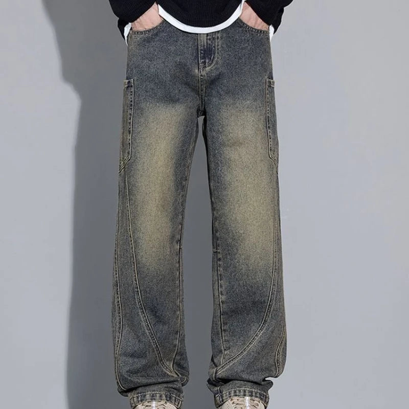 Calça Jeans Masculina de Outono e Inverno, Estilo Americano, com Bolsos Retos e Versátil, em Três Cores para Escolher