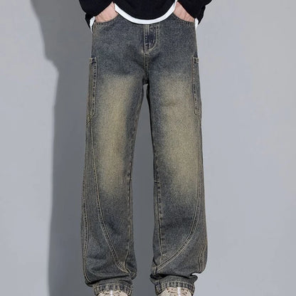 Calça Jeans Masculina de Outono e Inverno, Estilo Americano, com Bolsos Retos e Versátil, em Três Cores para Escolher