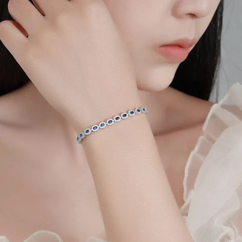 Real 18k White Gold Red Blue Green Moissanite Bracelet for Women Platinum Pt950 Single Row Diamond Simple and Versatile Gift