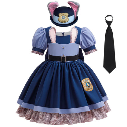 Girls Judy Hopps Police Officer Dress Zootopia Bunny Costume Kids Dress Up Halloween Rabbit Dress Outfits