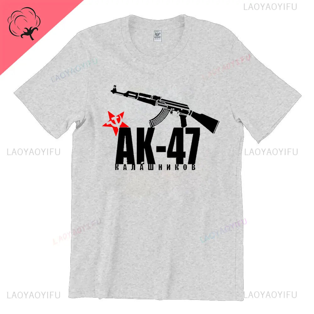 Vintage Classic Man Ak 47 TShirt Casual Fashion Military Fan Printed Cotton Shirt Summer O-neck Breathable Short-sleev Camisetas