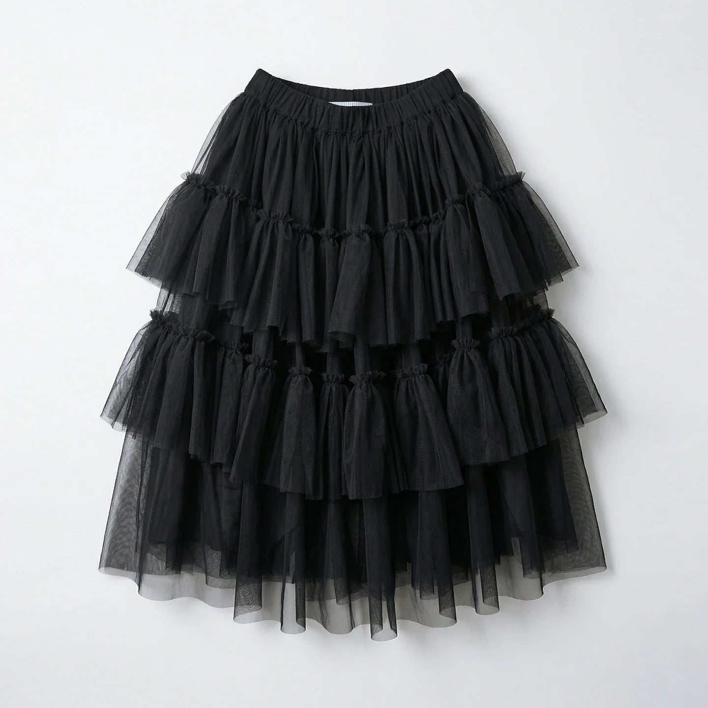Spring Japanese Mesh High Waist Medium Length A-line Half length Skirt Women's Elastic Forest Black Cake Skirt 265434