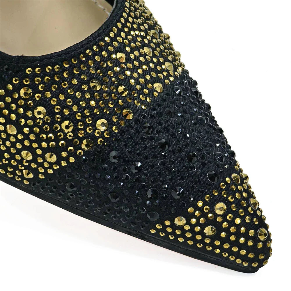 Pointed-Toe Luxury Style High Heels Sandal With Bag Set in Gold Color For Wedding Party Women