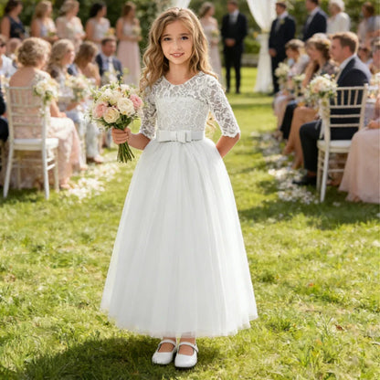 Teenager Girls White Bridesmaid Dresses Wedding Birthday Party Ball Gown Flower Girls First Communion Costume 3 to 14 Years