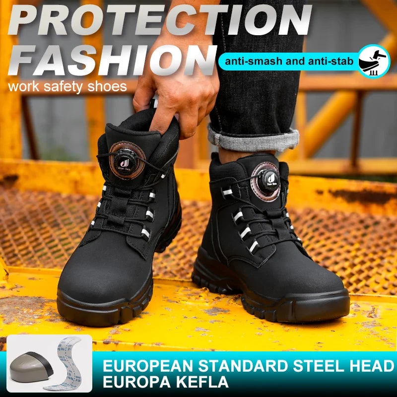 Work Safety Shoes Men CE Certified Steel Toe Safety Shoes Non Slip Lightweight Steel Toe Anti-Slip Women's Protection Work Boots
